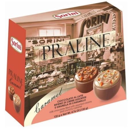 Конфеты SORINI  "Bauletto Caramel" из молочного шок. с пралине 135гр